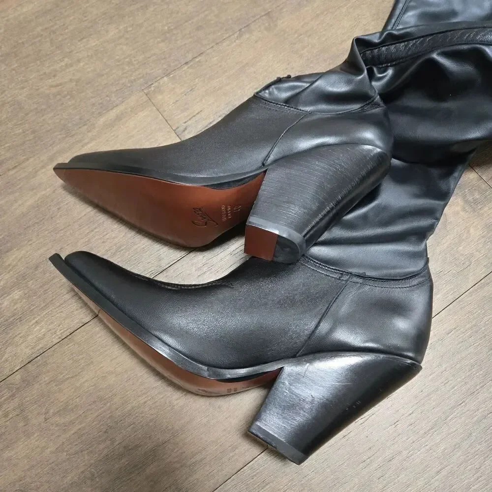$997 NWOB SONORA TEXAN OVER THE KNEE Black Leather COWBOY BOOTS WOMEN Size 40 9
